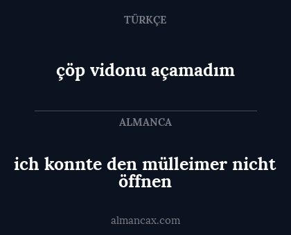 çöp vidonu açamadım - ich konnte den mülleimer nicht öffnen