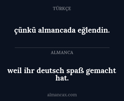 çünkü almancada eğlendin. - weil ihr deutsch spaß gemacht hat.