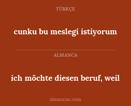 cunku bu meslegi istiyorum - ich möchte diesen beruf, weil