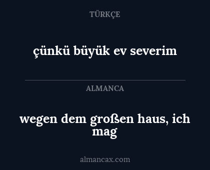 çünkü büyük ev severim - wegen dem großen haus, ich mag