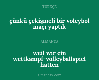 weil wir ein wettkampf-volleyballspiel hatten - çünkü çekişmeli bir voleybol maçı yaptık