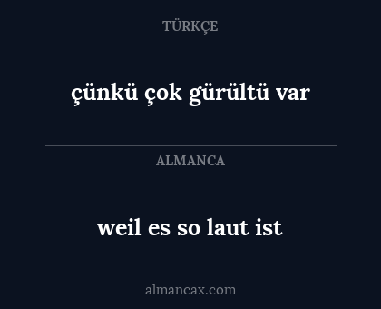 çünkü çok gürültü var - weil es so laut ist