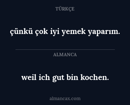 weil ich gut bin kochen. - çünkü çok iyi yemek yaparım.