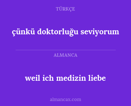 çünkü doktorluğu seviyorum - weil ich medizin liebe