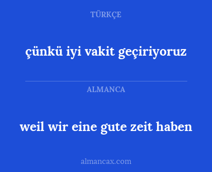 weil wir eine gute zeit haben - çünkü iyi vakit geçiriyoruz