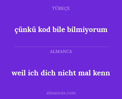 çünkü kod bile bilmiyorum - weil ich dich nicht mal kenn