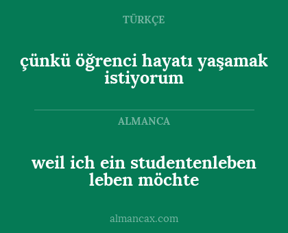 çünkü öğrenci hayatı yaşamak istiyorum - weil ich ein studentenleben leben möchte