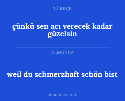 weil du schmerzhaft schön bist - çünkü sen acı verecek kadar güzelsin