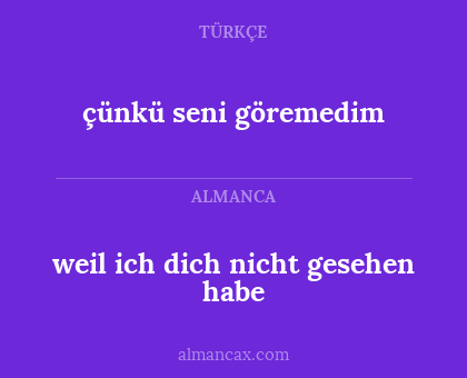 çünkü seni göremedim - weil ich dich nicht gesehen habe