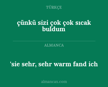 çünkü sizi çok çok sıcak buldum - 'sie sehr, sehr warm fand ich