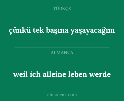 çünkü tek başına yaşayacağım - weil ich alleine leben werde