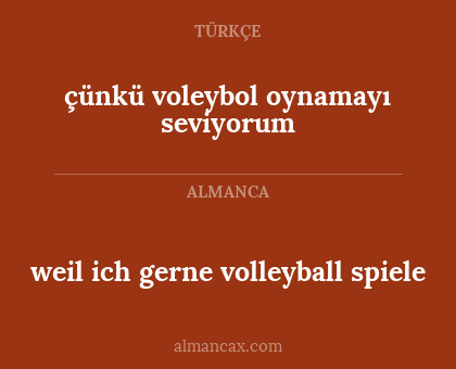 weil ich gerne volleyball spiele - çünkü voleybol oynamayı seviyorum
