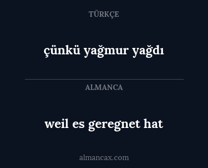 çünkü yağmur yağdı - weil es geregnet hat