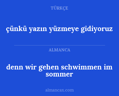 denn wir gehen schwimmen im sommer - çünkü yazın yüzmeye gidiyoruz