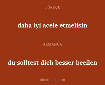 du solltest dich besser beeilen - daha iyi acele etmelisin