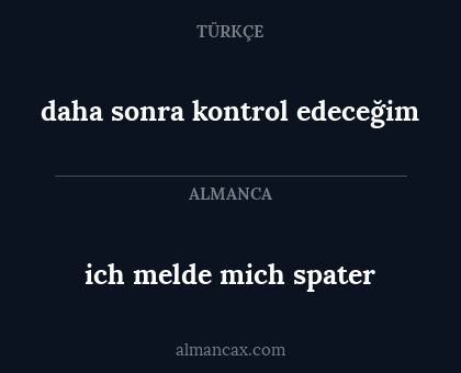 ich melde mich spater - daha sonra kontrol edeceğim