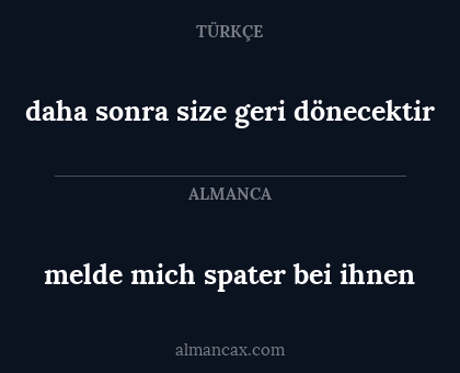 daha sonra size geri dönecektir - melde mich spater bei ihnen