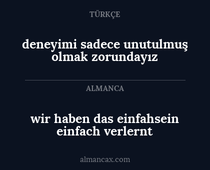 wir haben das einfahsein einfach verlernt - deneyimi sadece unutulmuş olmak zorundayız