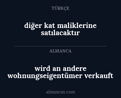 wird an andere wohnungseigentümer verkauft - diğer kat maliklerine satılacaktır