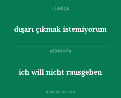 ich will nicht rausgehen - dışarı çıkmak istemiyorum