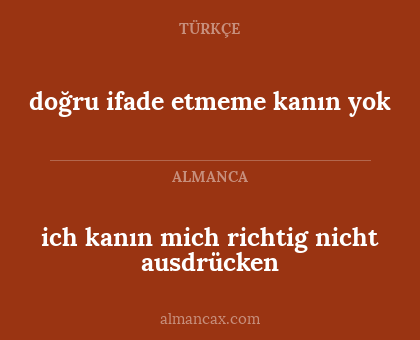 ich kanın mich richtig nicht ausdrücken - doğru ifade etmeme kanın yok