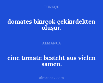 domates bi̇rçok çeki̇rdekten oluşur. - eine tomate besteht aus vielen samen.