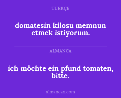 ich möchte ein pfund tomaten, bitte. - domatesin kilosu memnun etmek istiyorum.