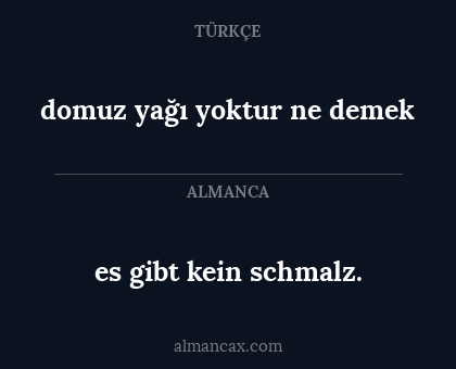 domuz yağı yoktur ne demek - es gibt kein schmalz.