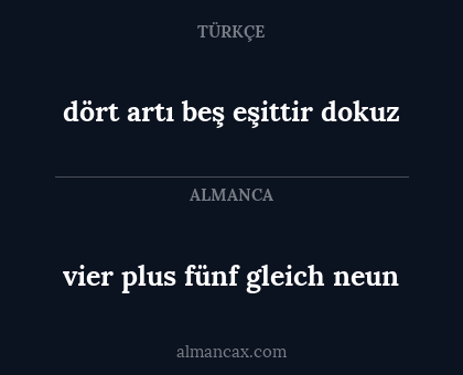 vier plus fünf gleich neun - dört artı beş eşittir dokuz