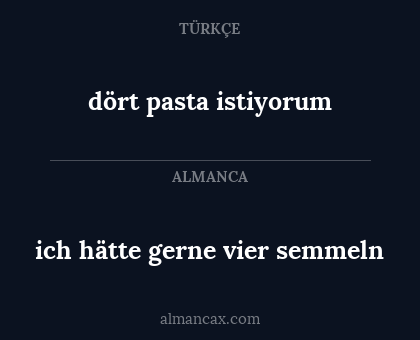 dört pasta istiyorum - ich hätte gerne vier semmeln