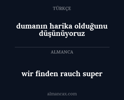 dumanın harika olduğunu düşünüyoruz - wir finden rauch super