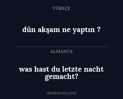 was hast du letzte nacht gemacht? - dün akşam ne yaptın ?