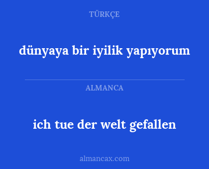 dünyaya bir iyilik yapıyorum - ich tue der welt gefallen
