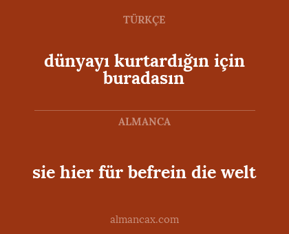 sie hier für befrein die welt - dünyayı kurtardığın için buradasın