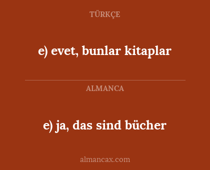e) ja, das sind bücher - e) evet, bunlar kitaplar