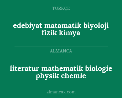 edebiyat
matamatik
biyoloji
fizik
kimya - literatur mathematik biologie physik chemie