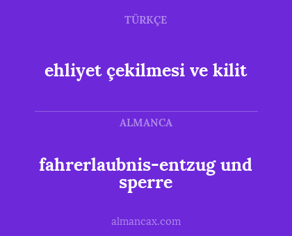 fahrerlaubnis-entzug und sperre - ehliyet çekilmesi ve kilit