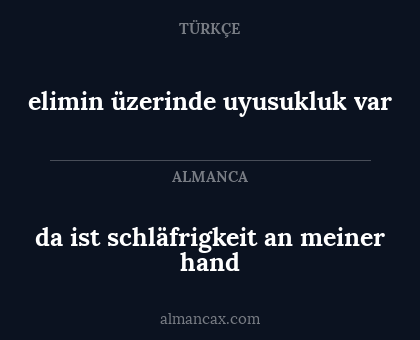 elimin üzerinde uyusukluk var - da ist schläfrigkeit an meiner hand