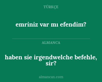 haben sie irgendwelche befehle, sir? - emriniz var mı efendim?