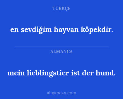 en sevdiğim hayvan köpekdir. - mein lieblingstier ist der hund.