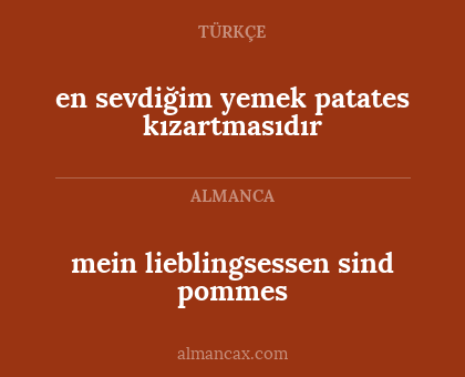 en sevdiğim yemek patates kızartmasıdır - mein lieblingsessen sind pommes