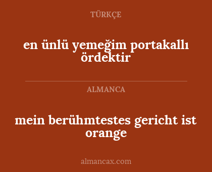 en ünlü yemeğim portakallı ördektir - mein berühmtestes gericht ist orange