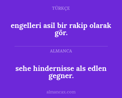engelleri asil bir rakip olarak gör. - sehe hindernisse als edlen gegner.