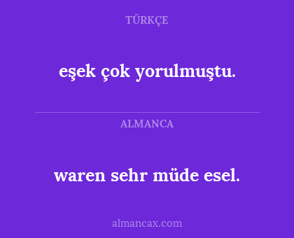 waren sehr müde esel. - eşek çok yorulmuştu.