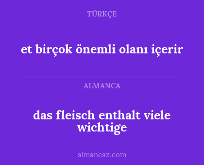 et birçok önemli olanı içerir - das fleisch enthalt viele wichtige