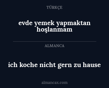 ich koche nicht gern zu hause - evde yemek yapmaktan hoşlanmam