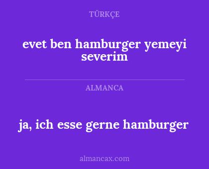 ja, ich esse gerne hamburger - evet ben hamburger yemeyi severim