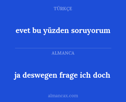 ja deswegen frage ich doch - evet bu yüzden soruyorum