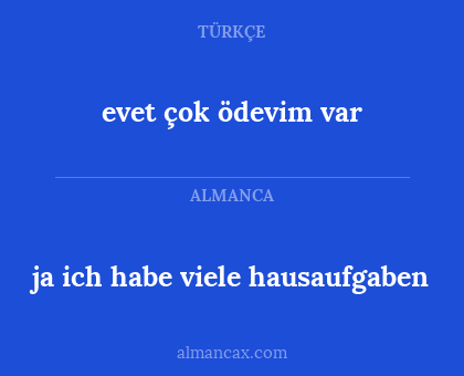 evet çok ödevim var - ja ich habe viele hausaufgaben