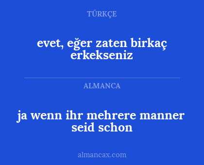 ja
wenn ihr mehrere manner seid schon - evet, eğer zaten birkaç erkekseniz